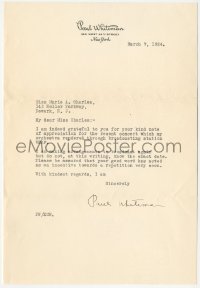 5j0054 PAUL WHITEMAN signed letter 1924 to a fan who wanted a rebroadcast of a show he did!