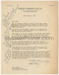 5j0056 SAMUEL GOLDWYN signed letter 1938 threatening agents who act like producers!