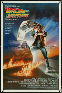5k0327 BACK TO THE FUTURE studio style 1sh 1985 art of Michael J. Fox & Delorean by Drew Struzan!