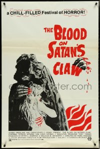 5k0343 BLOOD ON SATAN'S CLAW 1sh 1971 close up artwork of sexy Linda Hayden with cloaked monster!