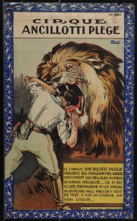 5k0583 CIRQUE ANCILLOTTI PLEGE 12x19 French circus poster 1920s art of man w/head in lion mouth!