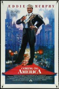 5k0354 COMING TO AMERICA int'l 1sh 1988 great artwork of African Prince Eddie Murphy by Drew Struzan!