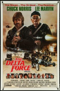 5k0367 DELTA FORCE 1sh 1986 cool art of Chuck Norris & Lee Marvin firing guns by S. Watts!