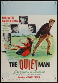 5k0586 QUIET MAN Dutch 1953 great art of John Wayne dragging Maureen O'Hara, John Ford!