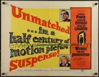 5k0749 WITNESS FOR THE PROSECUTION style B 1/2sh 1958 Billy Wilder, Tyrone Power, Dietrich, Laughton!