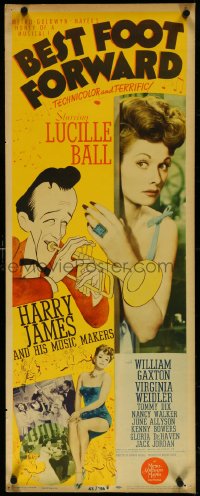 5k0901 BEST FOOT FORWARD insert 1943 sexy Lucille Ball, Hirschfeld art of Harry James, ultra rare!