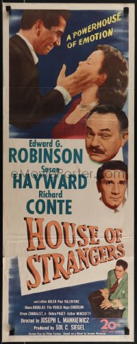 5k0925 HOUSE OF STRANGERS insert 1949 Edward G. Robinson, Richard Conte slapping Susan Hayward!