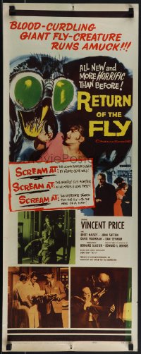 5k0967 RETURN OF THE FLY insert 1959 Vincent Price, human terror created by atoms gone wild!