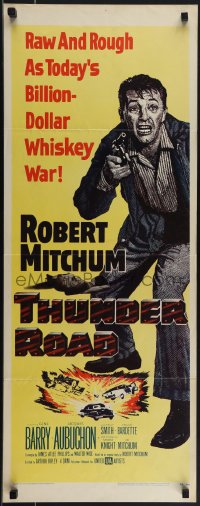 5k0987 THUNDER ROAD insert 1958 great artwork of moonshiner Robert Mitchum!