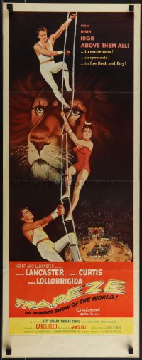 5k0991 TRAPEZE insert 1956 circus art of Burt Lancaster, Gina Lollobrigida, Tony Curtis & lion!