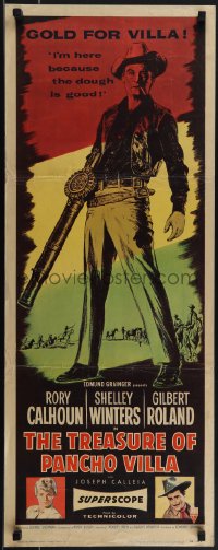 5k0992 TREASURE OF PANCHO VILLA insert 1955 art of cowboy Rory Calhoun with custom machine gun!