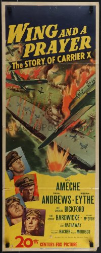 5k0997 WING & A PRAYER insert 1944 Don Ameche, Dana Andrews, cool WWII naval battle art, ultra-rare!