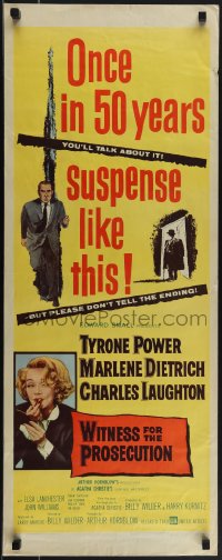 5k0998 WITNESS FOR THE PROSECUTION insert 1958 Billy Wilder, Tyrone Power, Dietrich, Laughton!