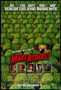 5k0458 MARS ATTACKS! advance DS 1sh 1996 directed by Tim Burton, great image of brainy aliens & cast