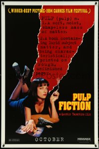 5k0482 PULP FICTION teaser 1sh 1994 Quentin Tarantino, sexy Uma Thurman smoking by black background!