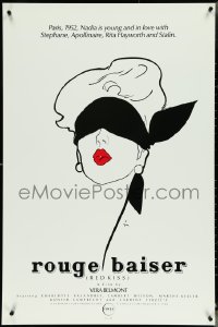 5k0488 RED KISS 1sh 1986 Rouge Baiser, cool minimalist art of sexy masked woman by Rene Gruau!
