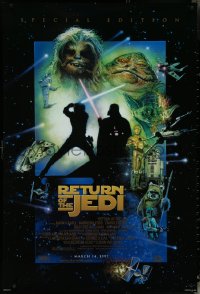 5k0493 RETURN OF THE JEDI style E advance 1sh R1997 George Lucas classic, cool montage art by Drew Struzan!