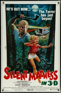 5k0509 SILENT MADNESS 1sh 1984 3D psycho, cool horror art, he's out now & the terror has just begun!