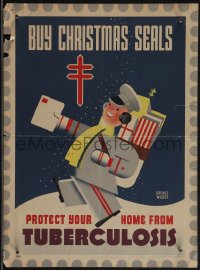 5k0612 BUY CHRISTMAS SEALS 11x15 special poster 1944 mailman carrying presents by Spence Wildey!