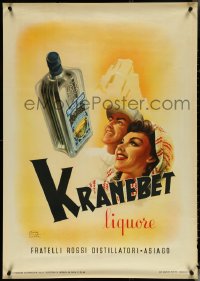 5k0004 KRANEBET 28x40 Italian advertising poster 1946 art of happy man & woman with liquor!