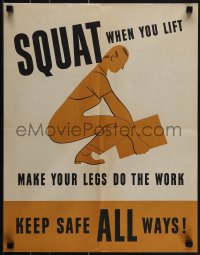 5k0609 SQUAT WHEN YOU LIFT 17x22 motivational poster 1950s and make your legs do all the work!