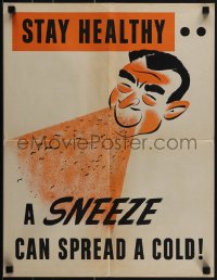 5k0610 STAY HEALTHY A SNEEZE CAN SPREAD A COLD 17x22 motivational poster 1950s germs can spread!