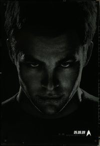 5k0521 STAR TREK teaser DS 1sh 2009 close-up of Chris Pine as Captain Kirk over black background!