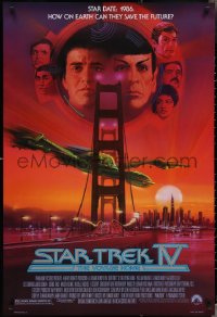 5k0522 STAR TREK IV 1sh 1986 art of Leonard Nimoy, Shatner & Klingon Bird-of-Prey by Bob Peak!