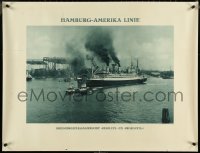 5k0001 HAMBURG AMERICA LINE 28x36 German travel poster 1920s the Resolute and two tugs!