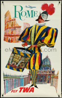 5k0227 TWA ROME 25x40 travel poster 1960s David Klein art of colorful soldier beating drum, no jets!