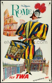 5k0228 TWA ROME 25x40 travel poster 1960s David Klein art of colorful soldier, up up and away!
