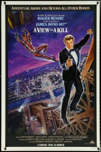 5k0554 VIEW TO A KILL advance 1sh 1985 Moore as James Bond, Jones, Goozee purple background art
