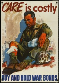 5k0161 CARE IS COSTLY 26x37 WWII war poster 1945 cool Adolph Treidler art of injured soldier!