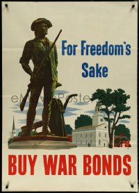 5k0012 FOR FREEDOM'S SAKE BUY WAR BONDS 28x40 WWII war poster 1943 Atherton art of Minute Man!