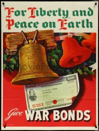 5k0013 FOR LIBERTY & PEACE ON EARTH 28x38 WWII war poster 1944 Simpson art, Liberty Bell, Christmas!