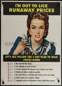 5k0642 I'M OUT TO LICK RUNAWAY PRICES 20x28 WWII war poster 1943 great art of tough housewife!