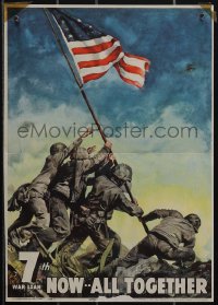 5k0647 NOW..ALL TOGETHER 9x13 WWII war poster 1945 classic Iwo Jima flag raising art by C.C. Beall!