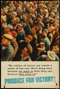 5k0162 PRODUCE FOR VICTORY 24x36 WWII war poster 1942 free men doing more because they want to!