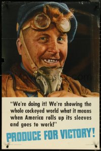 5k0163 PRODUCE FOR VICTORY 24x36 WWII war poster 1942 image of worker, we're doing it!