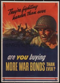 5k0651 THEY'RE FIGHTING HARDER THAN EVER 10x14 WWII war poster 1943 Hewitt artwork of soldier!