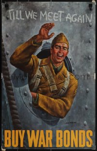 5k0652 TILL WE MEET AGAIN BUY WAR BONDS 14x22 WWII war poster 1942 Hirsch art of soldier waving from porthole!