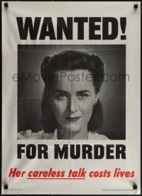 5k0654 WANTED! FOR MURDER 20x28 WWII war poster 1944 careless talk from housewife costs lives!