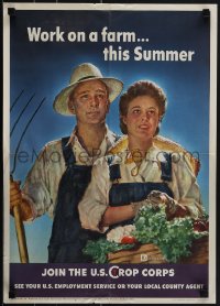 5k0656 WORK ON A FARM THIS SUMMER 16x23 WWII war poster 1943 Crockwell art of happy farm couple!