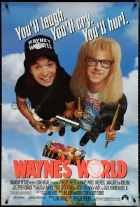 5k0561 WAYNE'S WORLD 1sh 1991 Mike Myers, Dana Carvey, one world, one party, excellent!