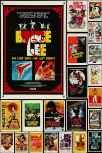 5m0078 LOT OF 32 TRI-FOLDED KUNG-FU ONE-SHEETS 1970s-1980s great images from martial arts movies!