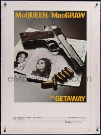 5p0738 GETAWAY linen 30x40 1972 Steve McQueen, McGraw, Sam Peckinpah, cool gun & passports image!