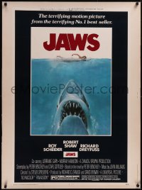 5p0272 JAWS 30x40 1975 Steven Spielberg's classic man-eating shark attacking sexy swimmer, rare!