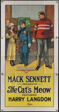 5p0101 CAT'S MEOW 3sh 1924 stone litho of cop Harry Langdon w/girl & giant man, Mack Sennett, rare
