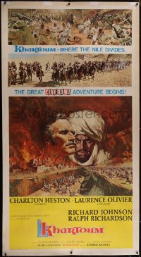 5p0411 KHARTOUM linen Cinerama 3sh 1966 art of Charlton Heston & Laurence Olivier by Frank McCarthy!
