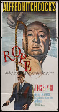 5p0102 ROPE 3sh R1958 best art of James Stewart & Alfred Hitchcock with murder weapon, ultra rare!